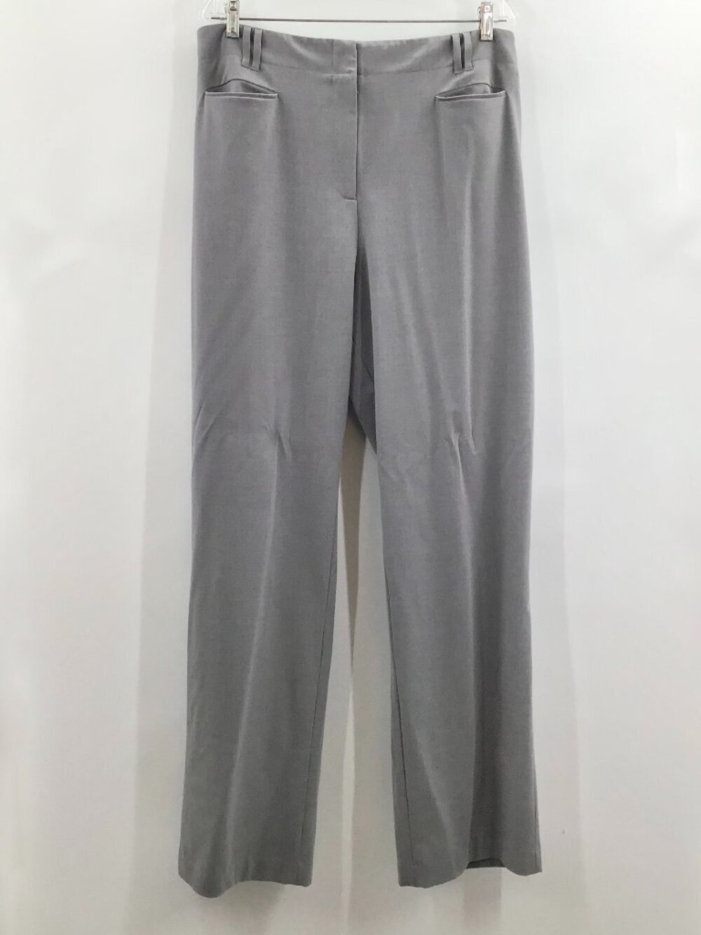 Women's 26 Tall Gray Pants Office Work Flat Waist Straight Leg Pockets Stretch